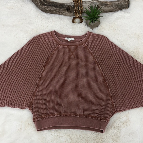 Z Supply Tops - Z Supply Waffle Knit Mauve Pink Dolman Sleeve Oversized Top